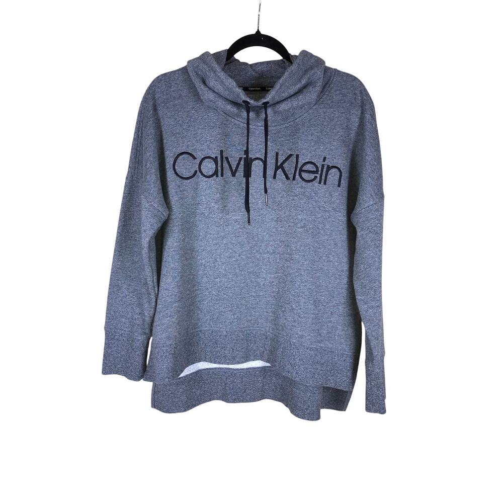 Calvin Klein Sweater Women’s Large Gray Cotton Cowl Neck Pullover Casual Top
